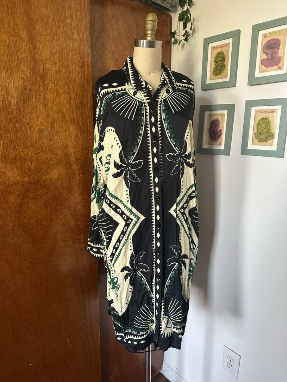 Rare Farm Rio Mystic Scarf Midi Black Shirt Dress with matching pants XL - Picture 4 of 8